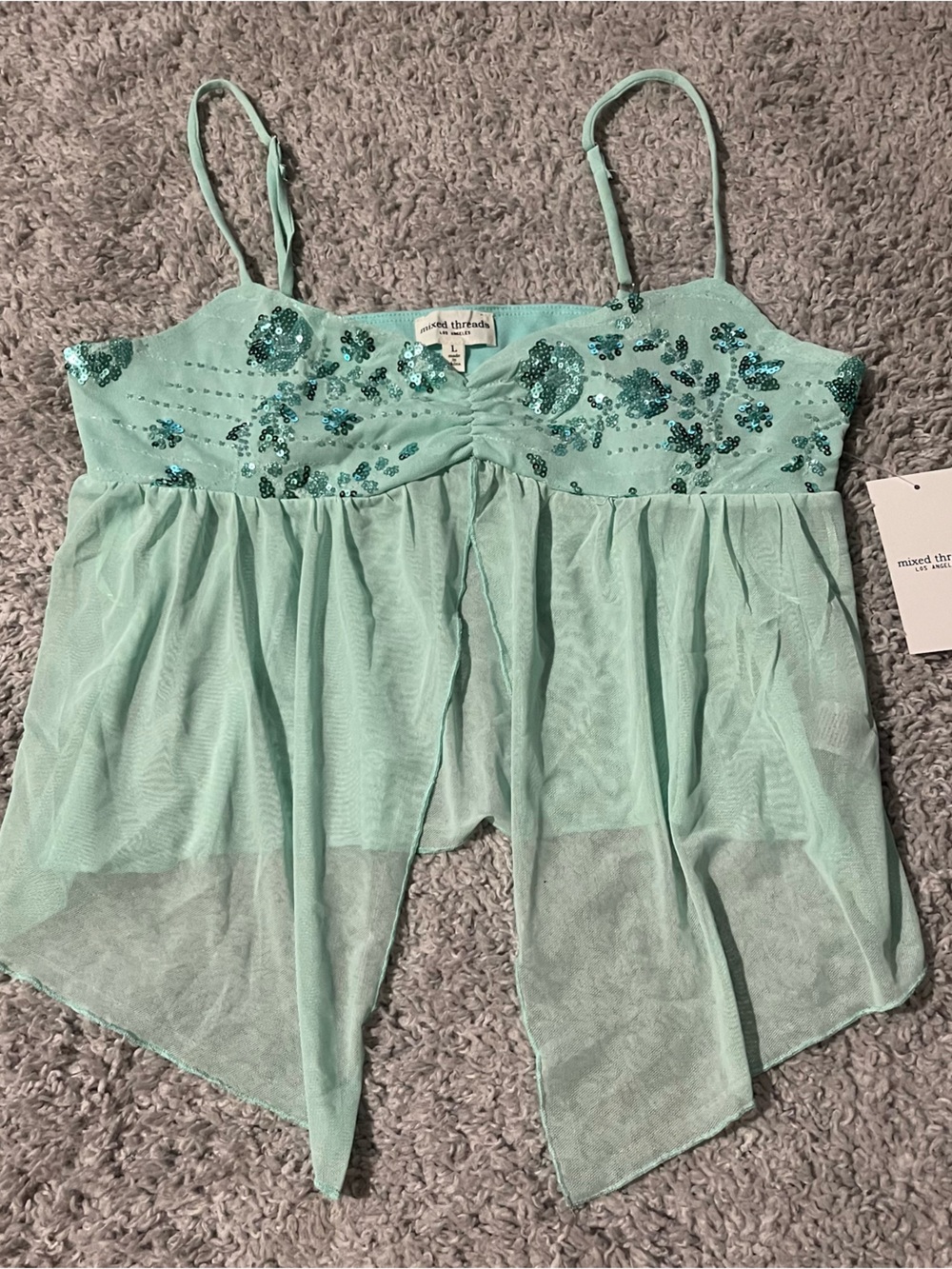 Mixed Threads Sequin-Embellished Mint Green Top